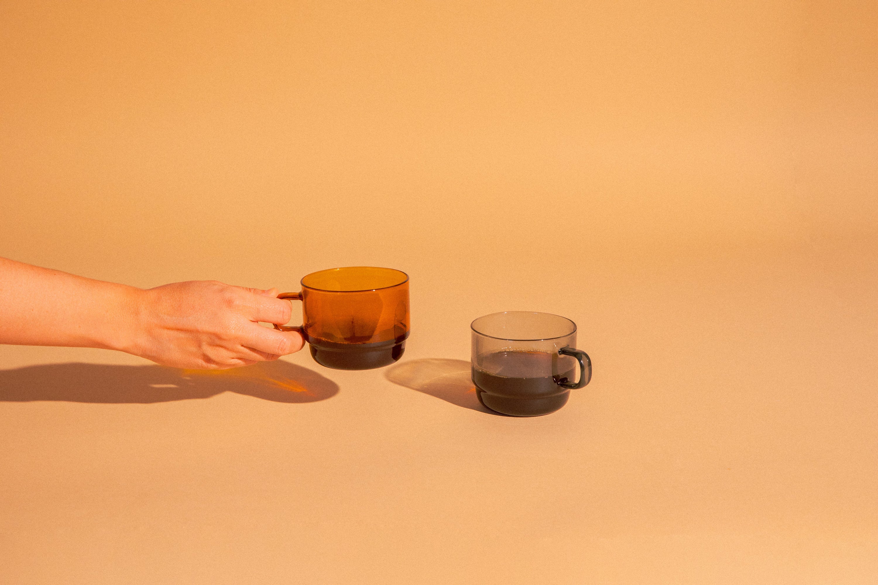 Hario amber stackable mug with coffee